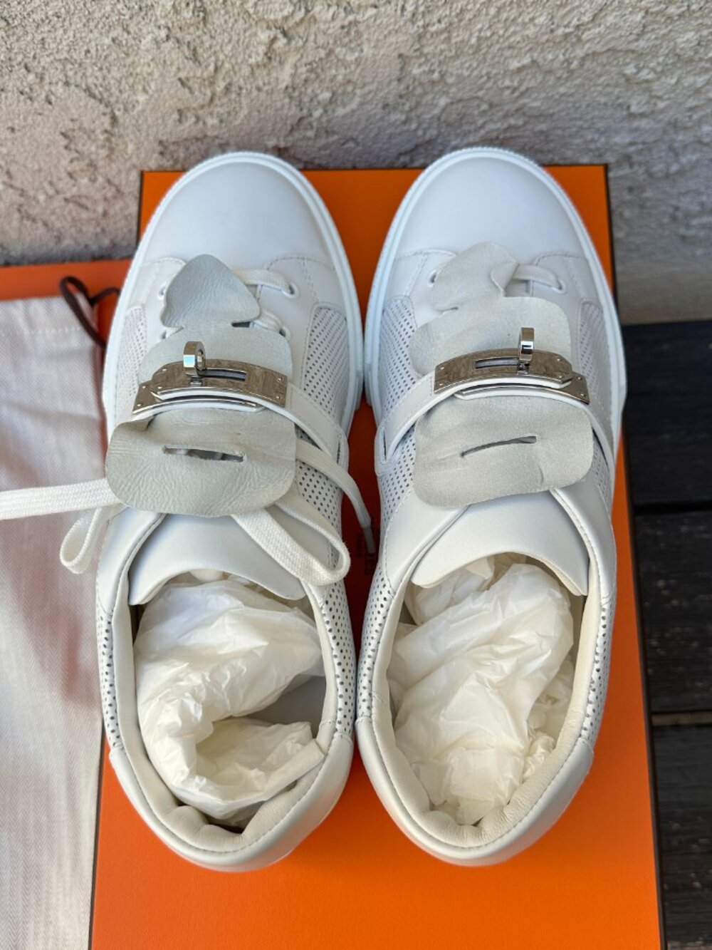 Hermès Day Perforated Leather Sneakers EU 40.5 / Men's US 7.5 - New - Picture 3 of 7